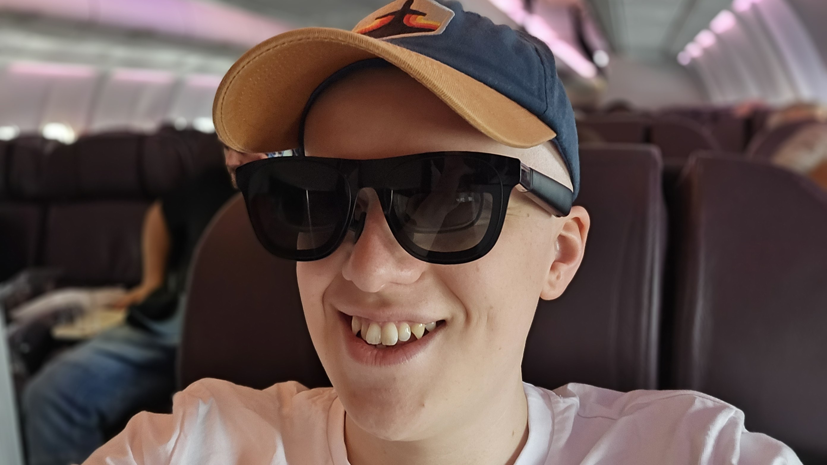 Hamish wearing his Xreal One glasses
