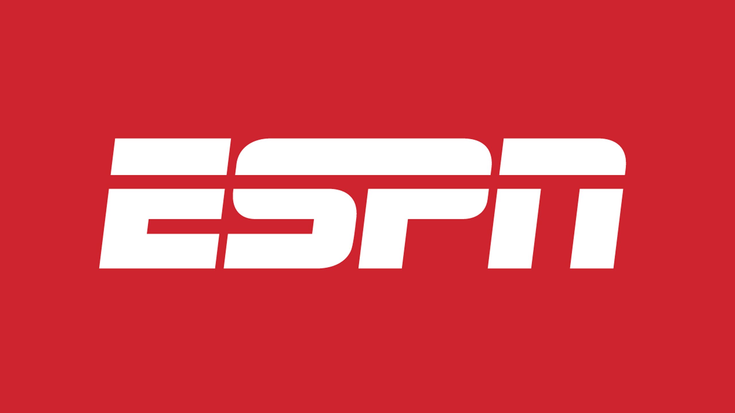 ESPN logo on red background.