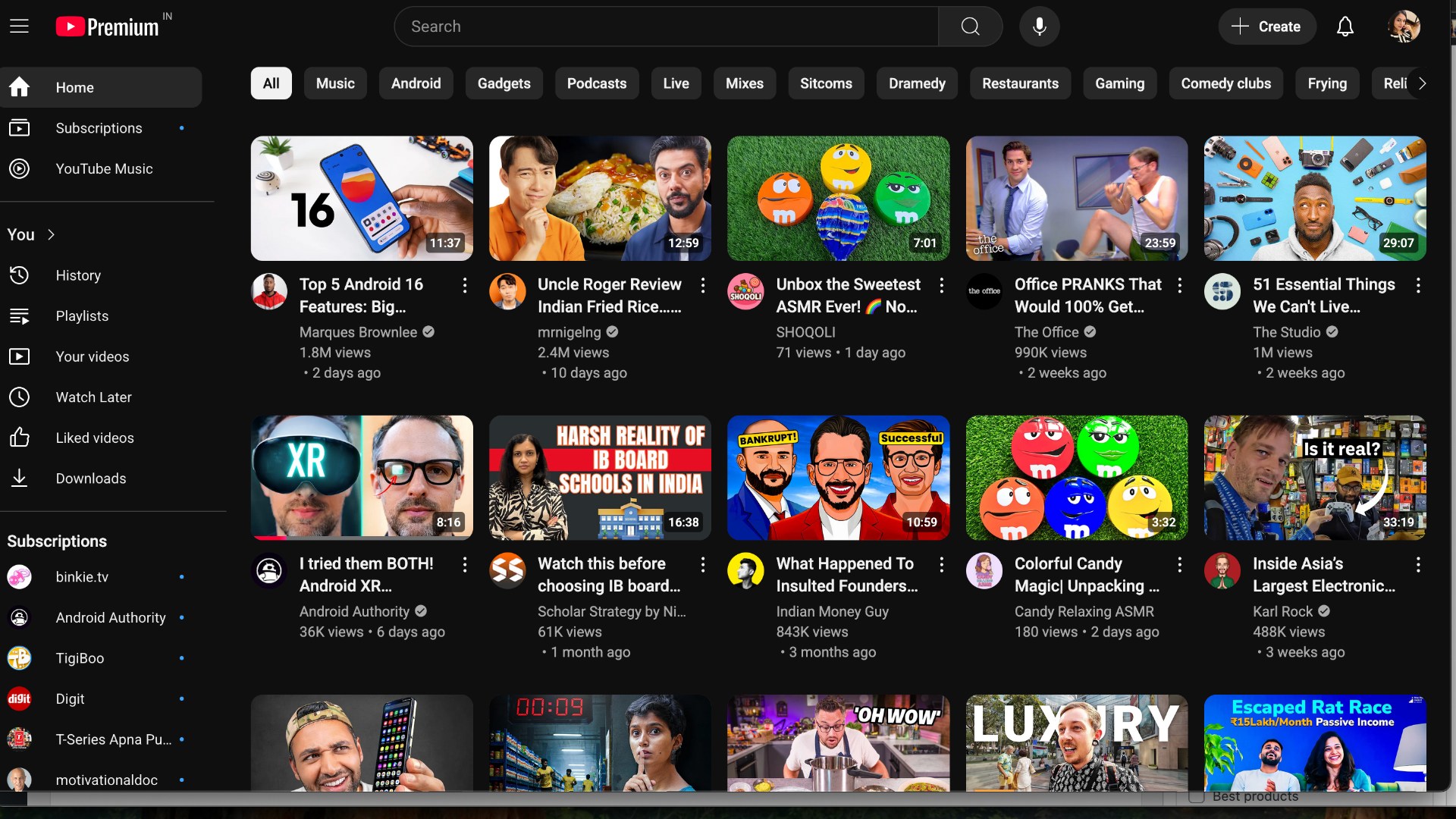 YouTube UI 5 videos in a row
