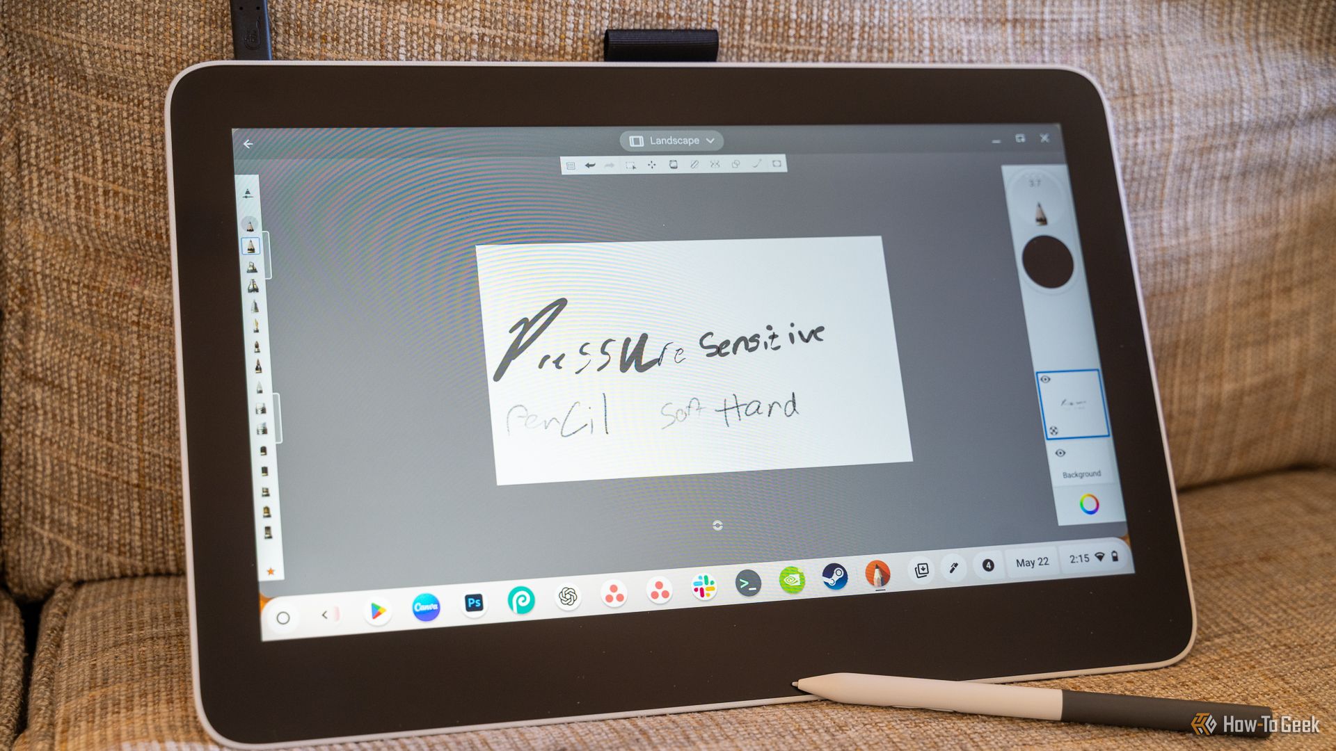 Writing in the Sketchbook app on a Chromebook via a Wacom display.