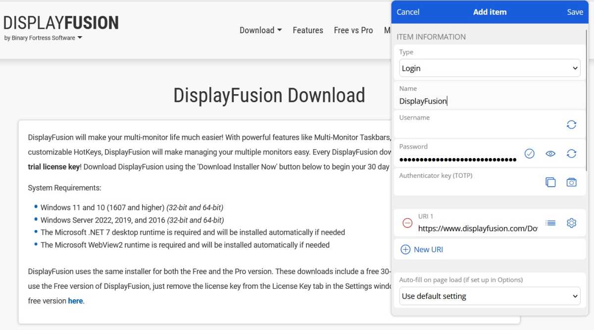 DisplayFusion license key stored in Bitwarden