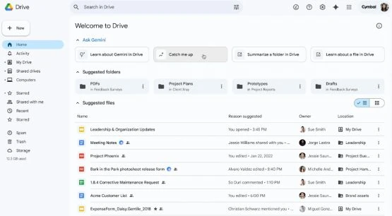 Google Drive catch me up Gemini feature