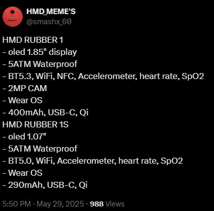 HMD Rubber 1 and Rubber 1s Wear OS watch smashx 60 HMD Rubber 1 and Rubber 1s Wear OS watch smashx 60