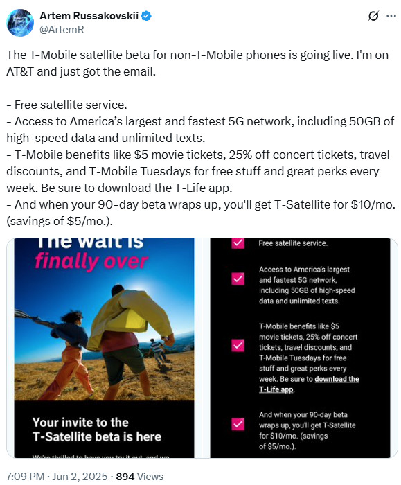 Artem Russakovskii T Mobile satellite beta unlocked