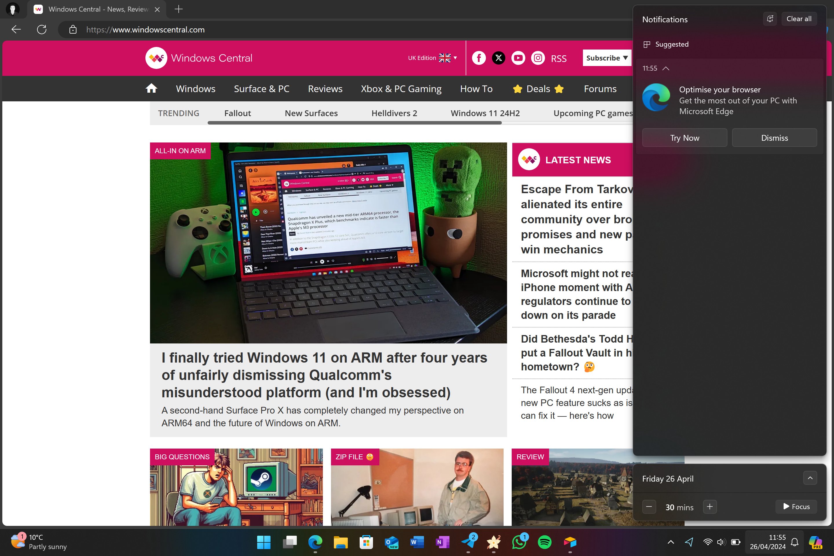 An advert for Edge while using Edge